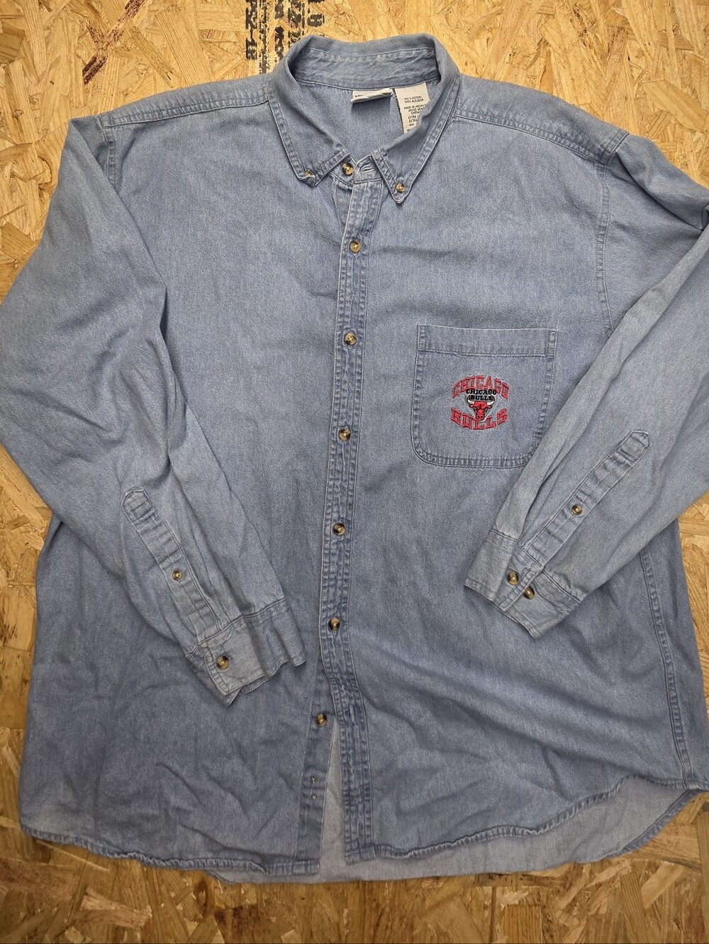 Vintage 1998 Chicago Bulls Pro Edge Denim Shirt Men XL NBA Championship Era